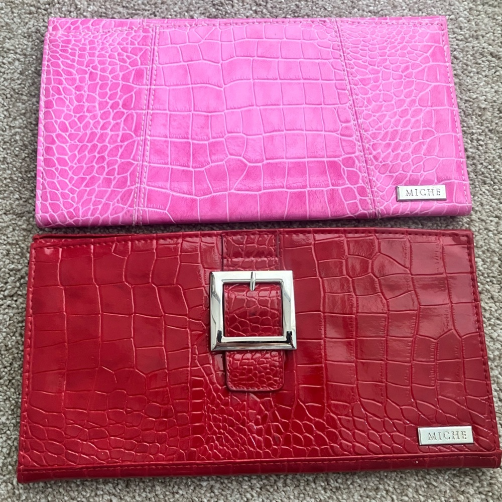 Bundle of 2 Miche Bag‎ Shells Red Pink Croc Embossed